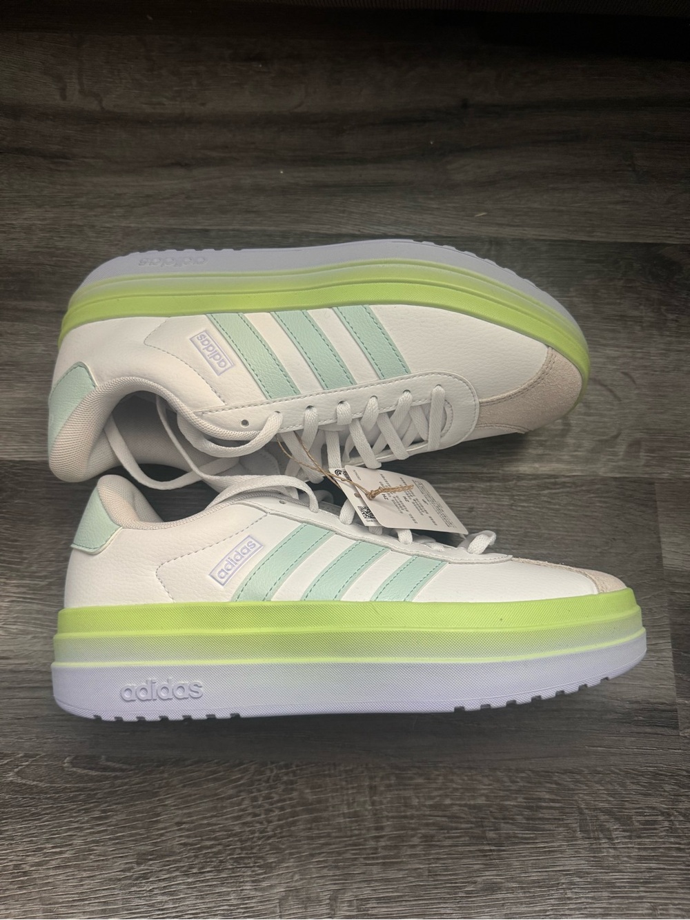 adidas Women's White Sneakers with Light Mint Accents